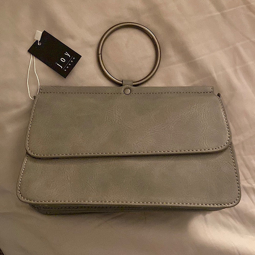 Grey purse with removable strap